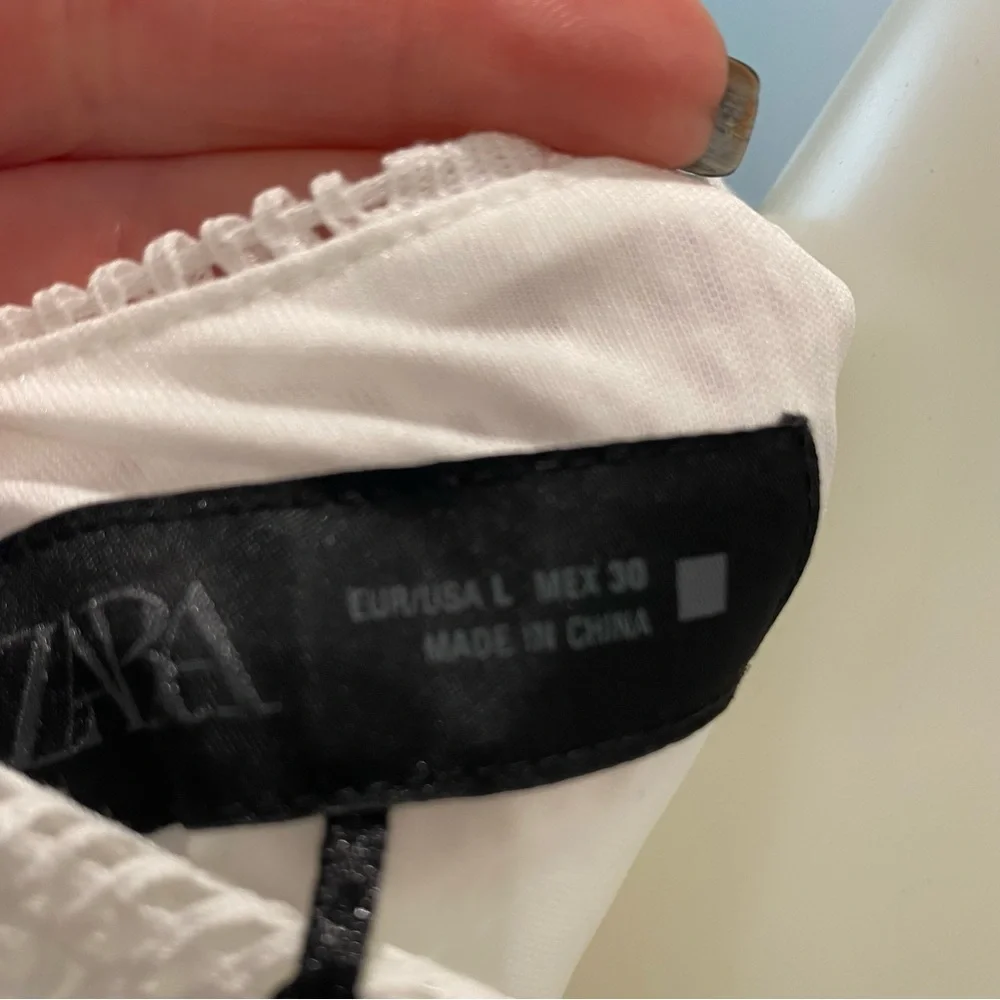 Zara NWT white crochet lace midi dress V neck long sleeve lined size Large - Picture 9 of 13